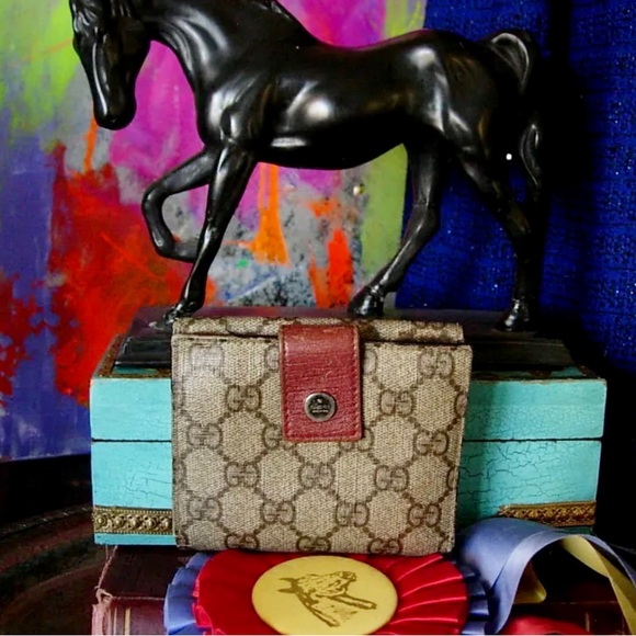 RARE Vintage GUCCI Brown GG Monogram French Wallet Coin Purse Handbag Accessory - Picture 1 of 12